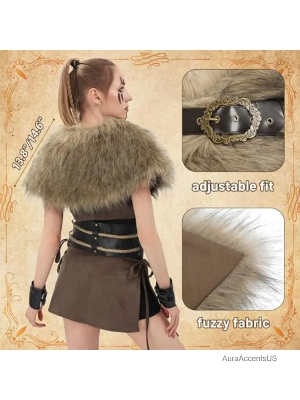 Faux Fur Shawl Collar Medieval Neck Warmer Wrap Scarf Stole Costume Womens